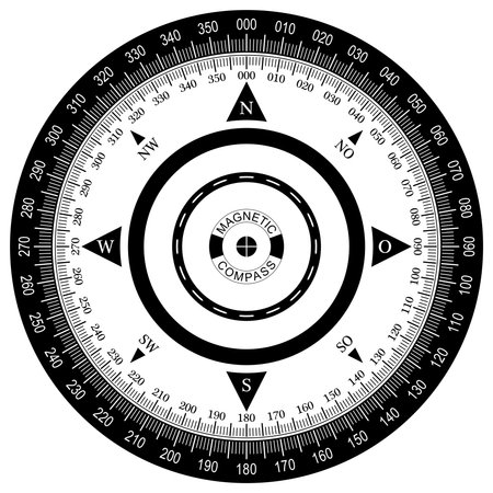 Compass rose vector with eight wind directions and German East description. Navigation icon with 360 degree double scale. Marine, nautical or trekking navigation icon.のイラスト素材