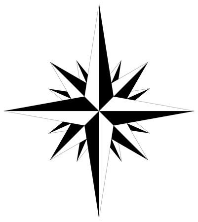 Wind rose or Compass rose vector with sixteen directions. Marine, nautical or trekking navigation symbol or for including in a map. Isolated background.のイラスト素材