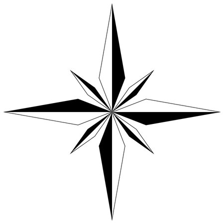 Wind rose or Compass rose vector with eight directions. Marine, nautical or trekking navigation symbol or for including in a map. Isolated background.のイラスト素材