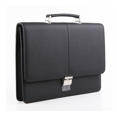 New fashion male business bag or briefcase in black leather. On a 
white backgroundの写真素材