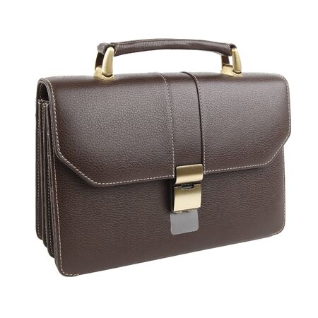 New fashion male business bag or briefcase in brown leather. Without shadows. Isolated on white backgroundの写真素材