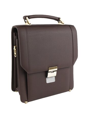 New fashion male business bag or briefcase in brown leather. Without shadows. Isolated on white backgroundの写真素材