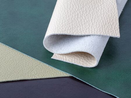 Different colors natural leather textures samples