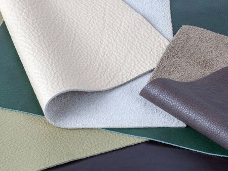 Different colors natural leather textures samples