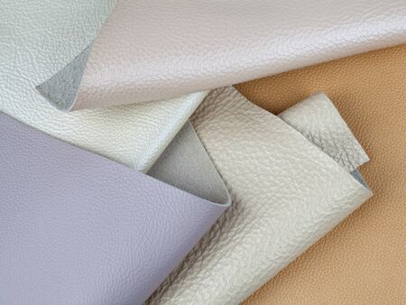 Different pastel colors natural leather textures samplesの写真素材