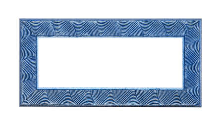 Empty light blue wooden frame for paintings. Isolated on white backgroundの写真素材