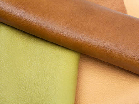Different colors natural leather textures samples