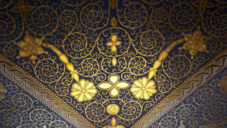 Old floral ornamental frescoed ceiling. Close up shotの写真素材