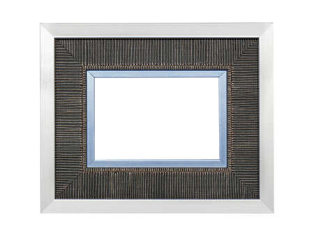 Empty blue gray wooden frame for paintings. Isolated on white background
