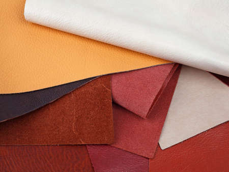 Different colors natural leather textures samples