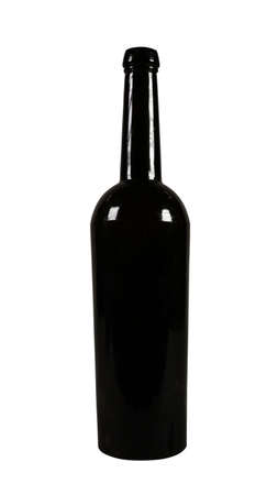 Old black wine bottle isolated on white backgroundの写真素材