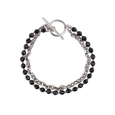 Female bracelet with black gemstones isolated on white background. top viewの写真素材