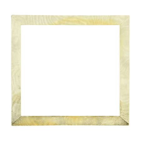 Empty yellow wooden frame for paintings. isolated on white backgroundの写真素材