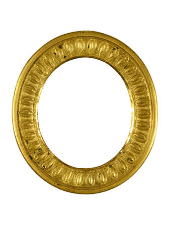 Vintage retro oval metal frame for photo or mirror. isolated on white backgroundの写真素材
