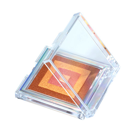 Dry multicolored blush in square transparent casket isolated on white backgroundの写真素材