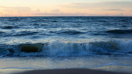 picturesque landscape beach. Blue sea waves with foamの写真素材