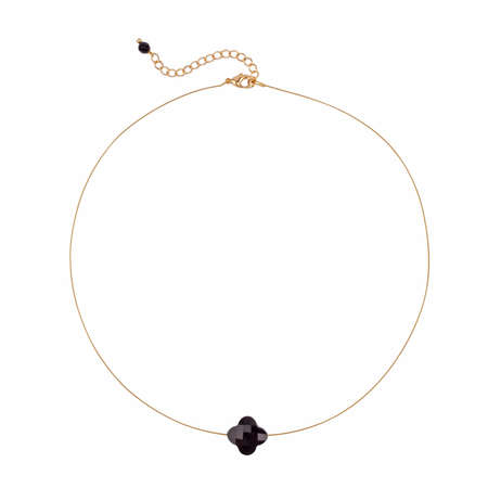 Female black agate pendant with golden chain necklace isolated on white backround. top viewの写真素材
