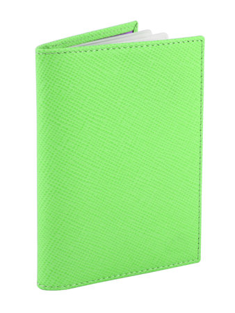 Light green leather business card holder isolated on whiteの写真素材