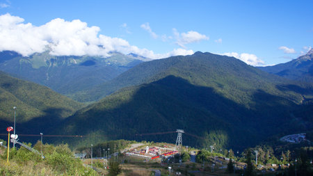 Beautiful view of mountain ranges at daylightの写真素材