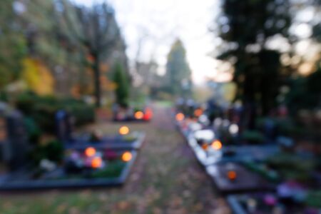 All Saints' Day Graveyard Impression - Bokeh Backgroundの写真素材