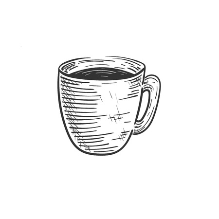vector illustration of hand-drawn coffee cup logo on the white backgroundのイラスト素材