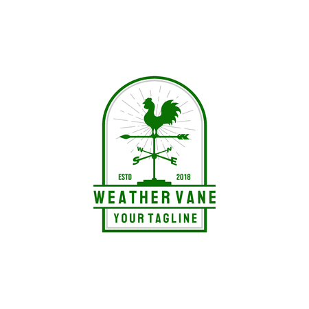 Windvane Rooster Abstract Retro Style Vector Sign, Emblem or Logo Template. Vintage Shabby Texture. Isolated. -のイラスト素材
