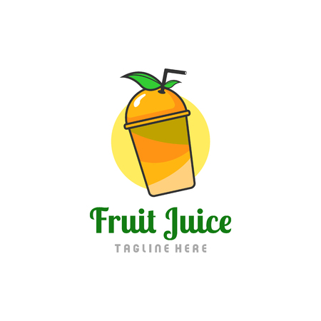 Fruit juice logo. Fresh drink logo, orange logo on the cupのイラスト素材