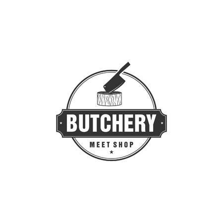 Butcher shop emblem. Butchery store advertising design element. Meat shop typography. Vector vintage illustrationのイラスト素材