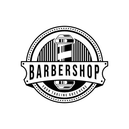 Barber shop vector vintage label, badge, or emblem on white background. Vector templateのイラスト素材