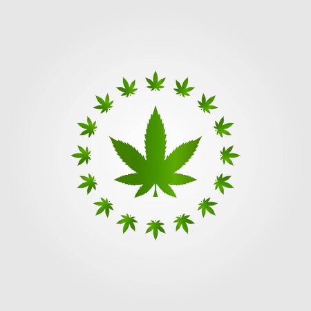 Circle Cannabis Marijuana Hemp Leaf Silhouette Logo Vectorのイラスト素材