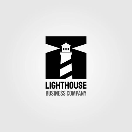 vintage lighthouse negative space square logo design illustrationのイラスト素材