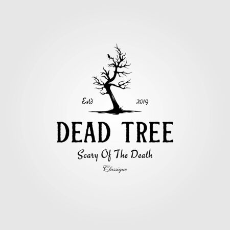 vintage dead tree logo , alone bird silhouette design illustrationのイラスト素材