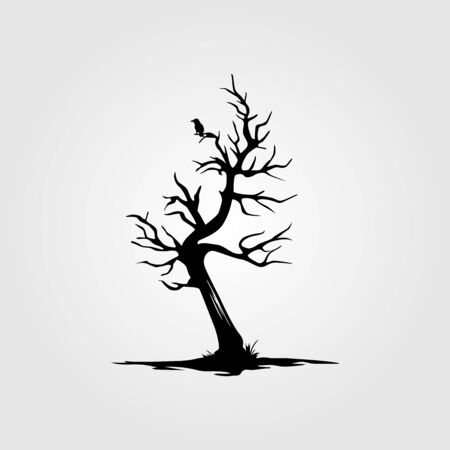 vintage dead tree with alone bird silhouette design illustrationのイラスト素材