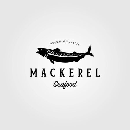 vintage mackerel fish logo label emblem vector seafood illustrationのイラスト素材