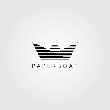 line art paper boat minimalist logo vector emblem illustration designのイラスト素材