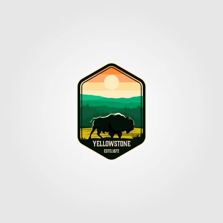 bison on yellowstone national park logo vector illustrationのイラスト素材