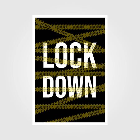 vintage lock down poster isolation with police line vector background illustrationのイラスト素材