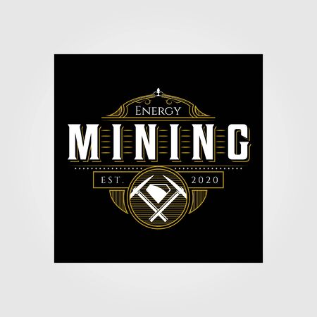 vintage mining logo emblem vector badge retro illustration designのイラスト素材
