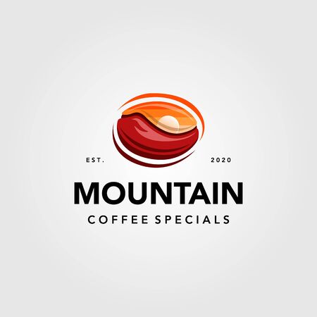 mountain coffee with sunset view in coffee seed logo vector illustration designのイラスト素材
