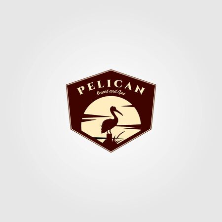 pelican bird logo vintage with sun background vector illustration designのイラスト素材