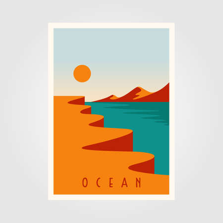 ocean sunset minimalist poster vector template illustration designのイラスト素材