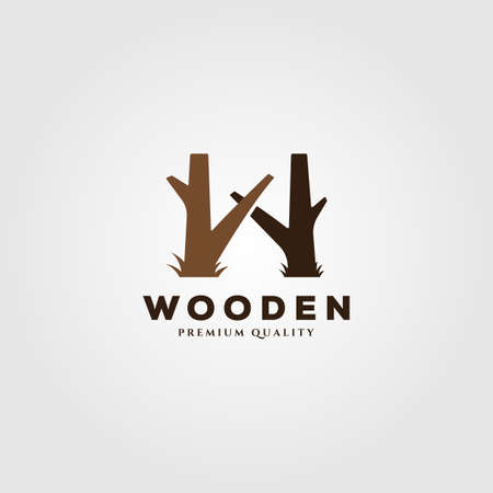 tree trunk wooden logo vector illustration design with letter w symbolのイラスト素材
