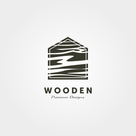 wooden house woodwork logo vector minimalist illustration designのイラスト素材