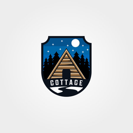 vintage cabin camp night logo vector symbol illustration designのイラスト素材