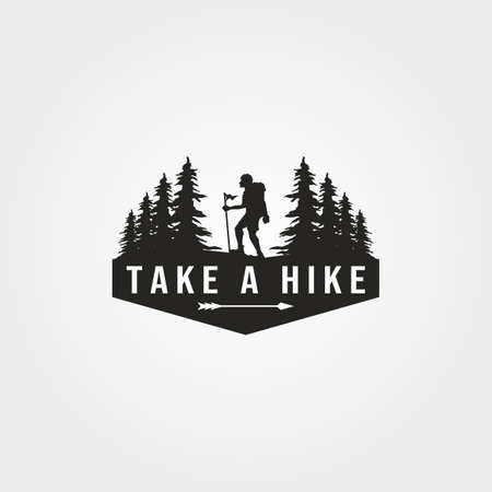 take a hike logo vector with man hiking symbol illustration designのイラスト素材
