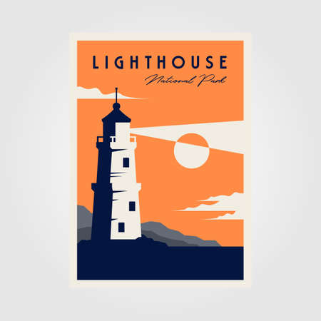 lighthouse poster background minimal vector illustration designのイラスト素材