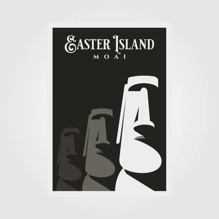 moai statue vector poster background illustration design, easter island national park travel poster designのイラスト素材