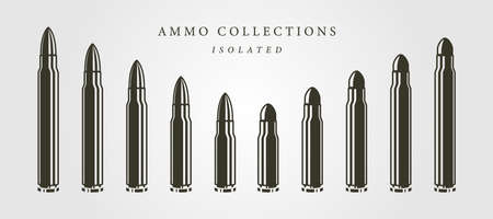 set of bullets ammunition object vector isolated illustration designs, vintage bullet designsのイラスト素材