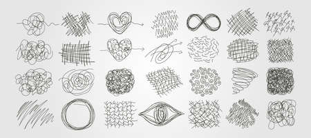 set of chaotic scribble line art vector abstract illustration design, freehand scribble art...