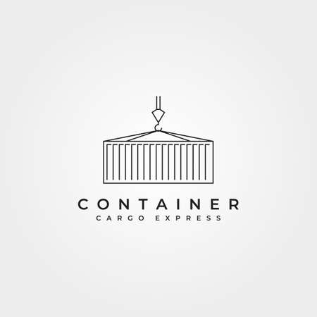 shipping container line icon logo vector symbol illustration design, crane holding container minimalist vector logo designのイラスト素材
